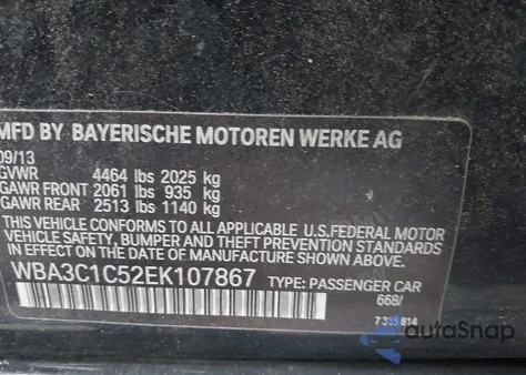 2014 BMW 328I from USA, damaged, VIN WBA3C1C52EK107867